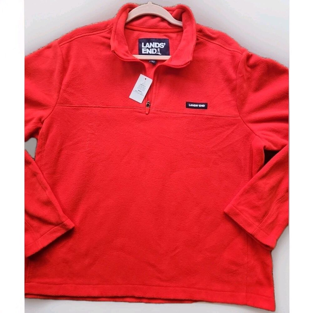 NWT  Lands End Red Any Weather Fleece Quarter Zip Pullover Size-L 42-44